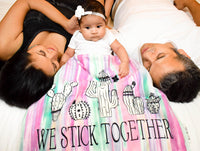 Lifestyle Picture of Family and baby with Cactus Security Baby Blankie