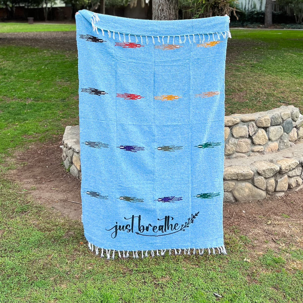 "Just Breathe" - Blue Throw - Mexican Blanket