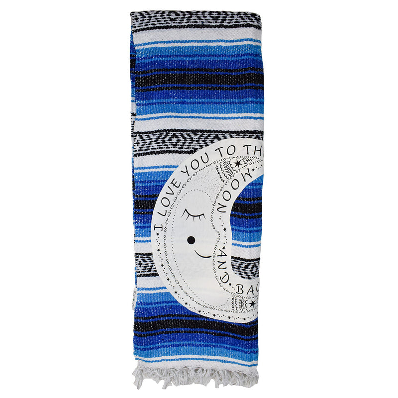 Falza Mexican Blanket "I Love You to the Moon" - Blue Throw