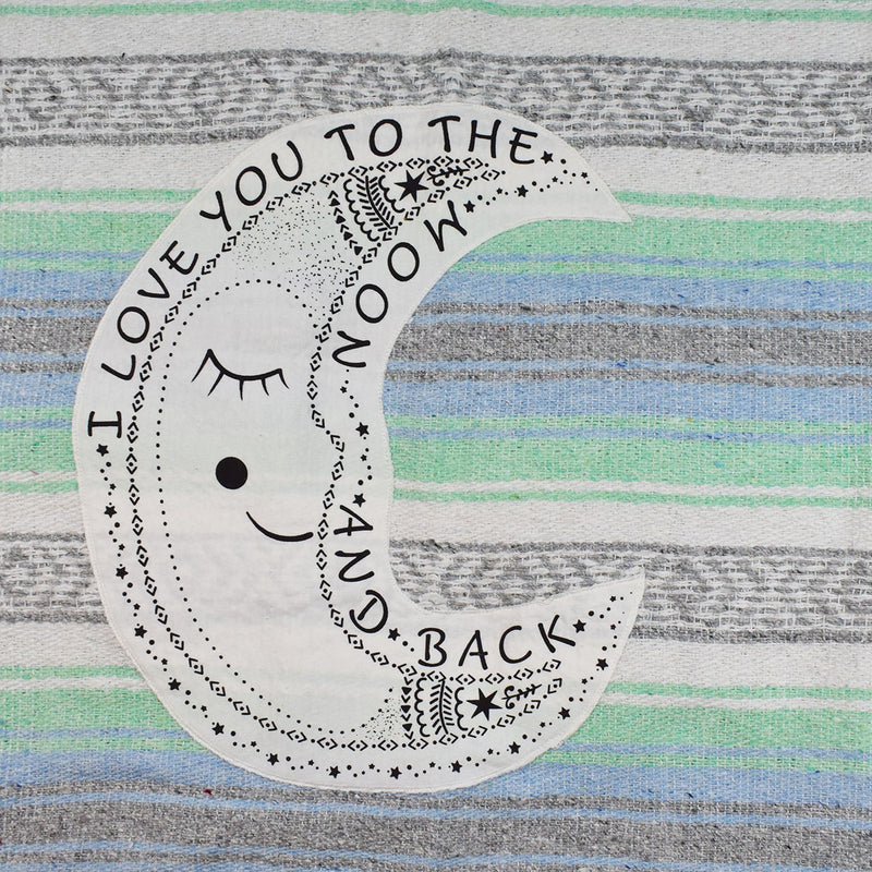 Falza Mexican Blanket "I Love You to the Moon" - Mint/Blue Throw