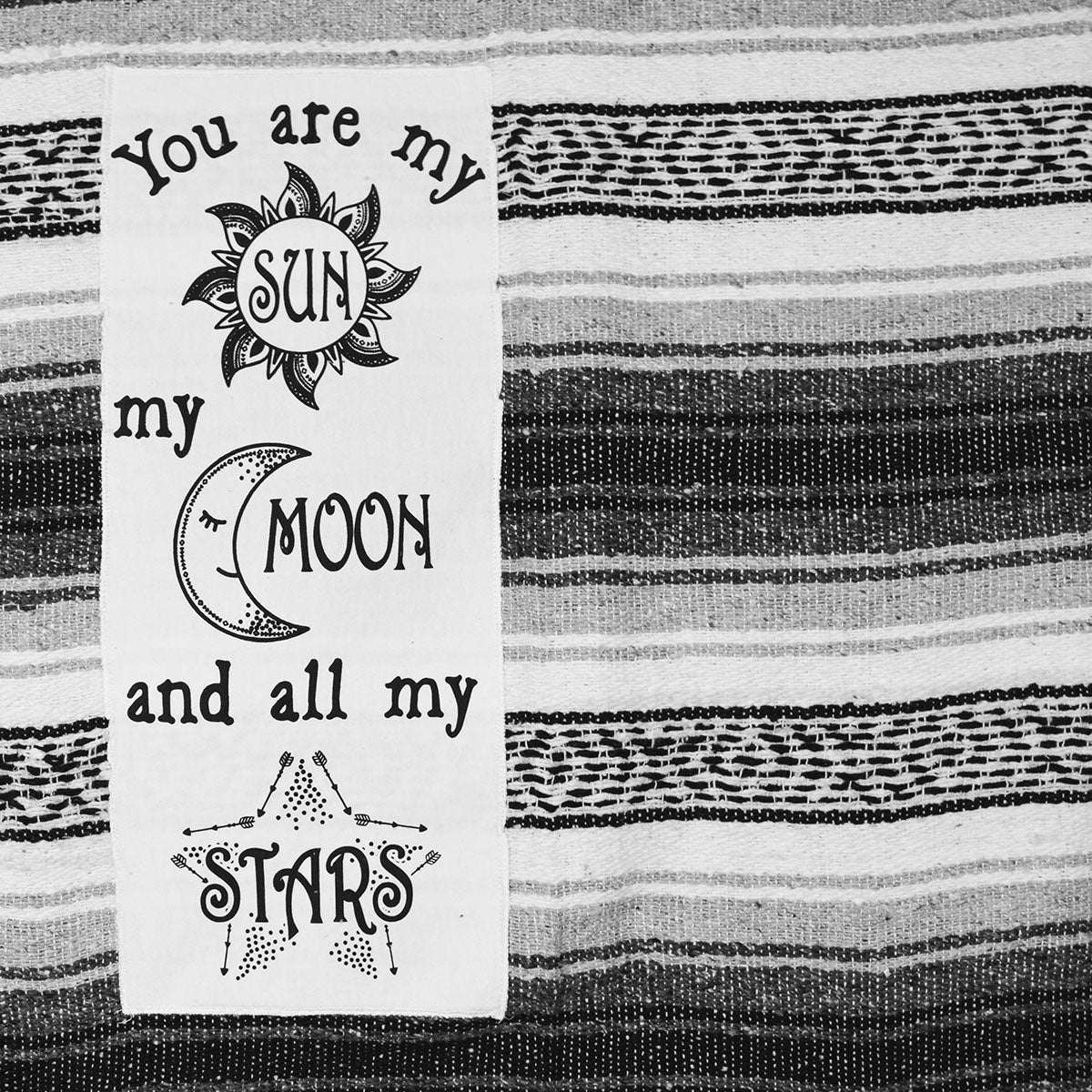 Close up of "You are my Sun, my Moon and all my Stars" Patch Blanket