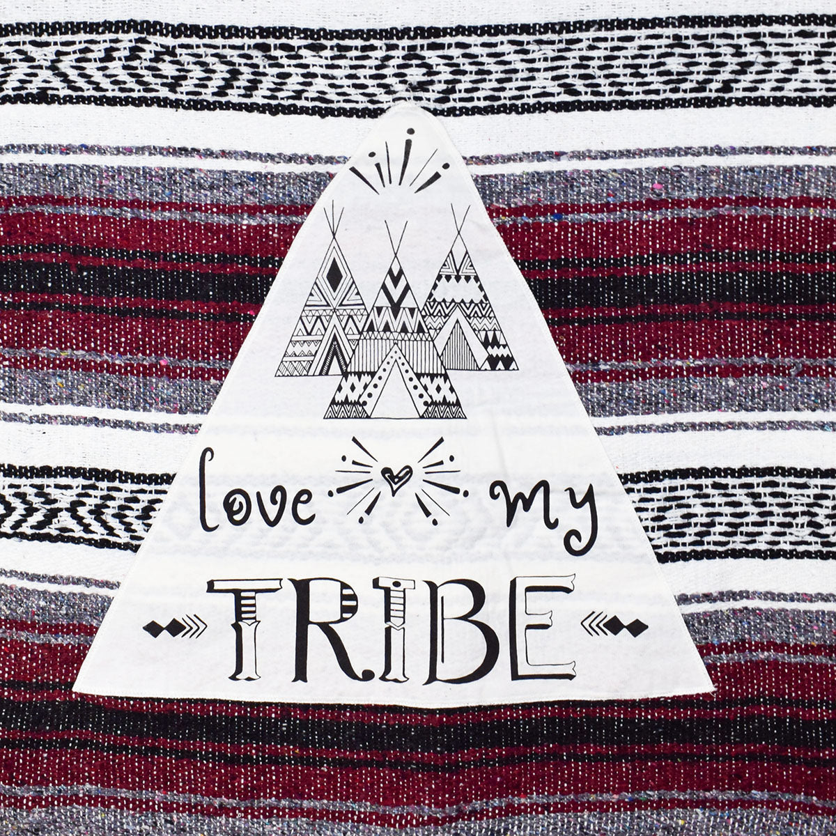 Falza Mexican Blanket "Love My Tribe" - Burgundy Throw