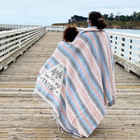 Falza Mexican Blanket "Love My Tribe" - Coral / Blue Throw