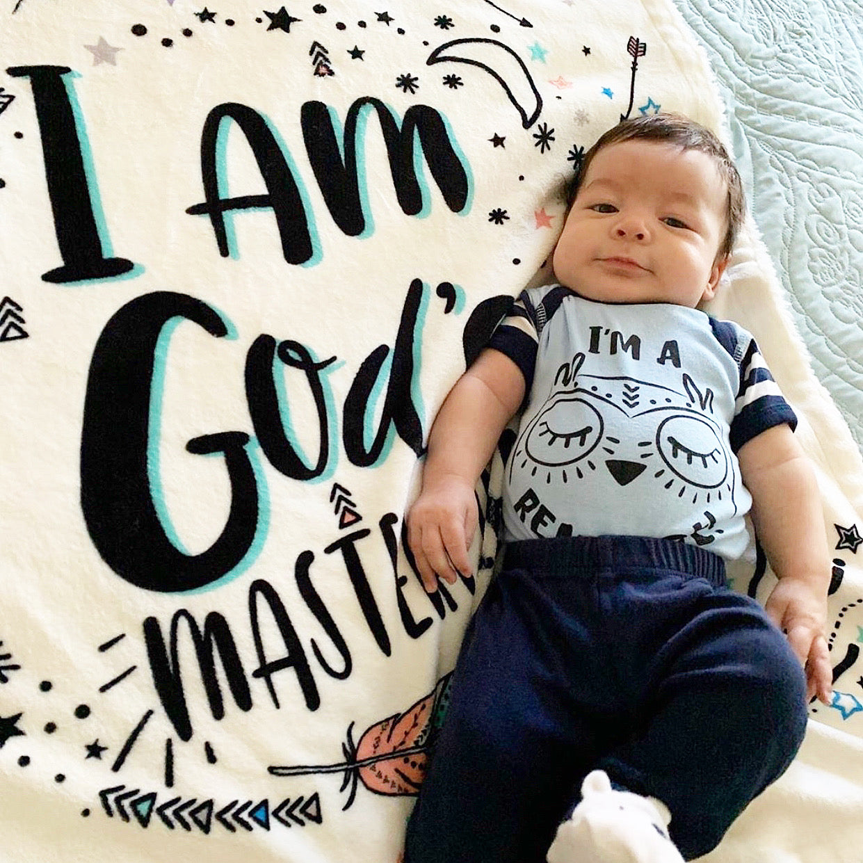 Baby boy on God's Masterpiece Plush Baby Blanket