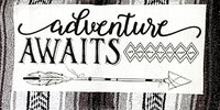 Adventure Awaits Patch stitched on mexican blanket