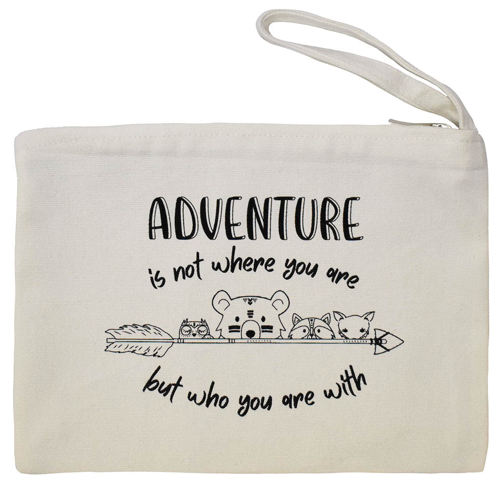 Natural Zipper Pouch with Adventure is Not Where You are But Who You Are With Graphic