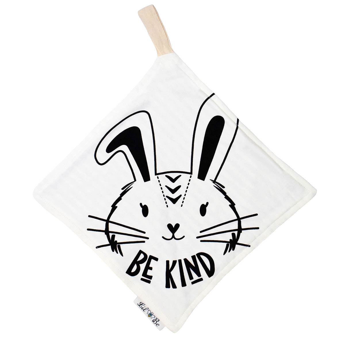 Mini Blanket with Bunny Be Kind Graphic and tag to attached to Teether