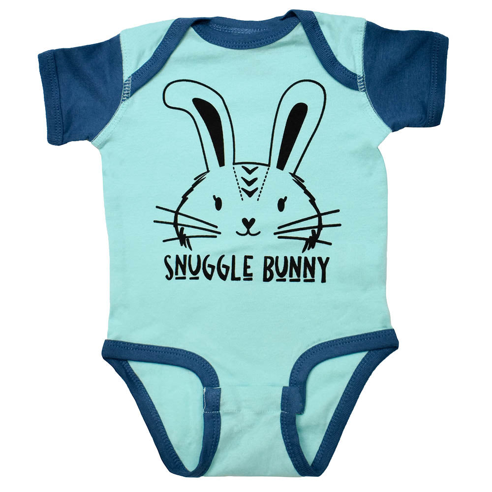 Bunny Onesie with Snuggle Bunny Graphic in Chill Blue Color