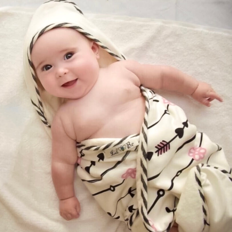 Baby Girl Wrapped Up in Bunny Hooded Towel
