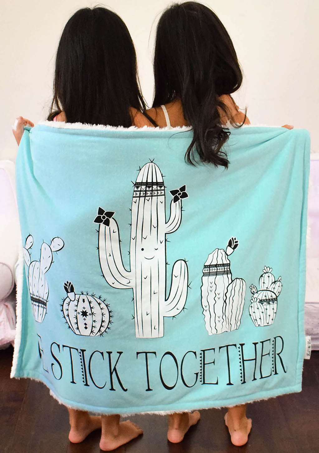 Twin Girls Holding Cactus We Stick Together Baby Blanket