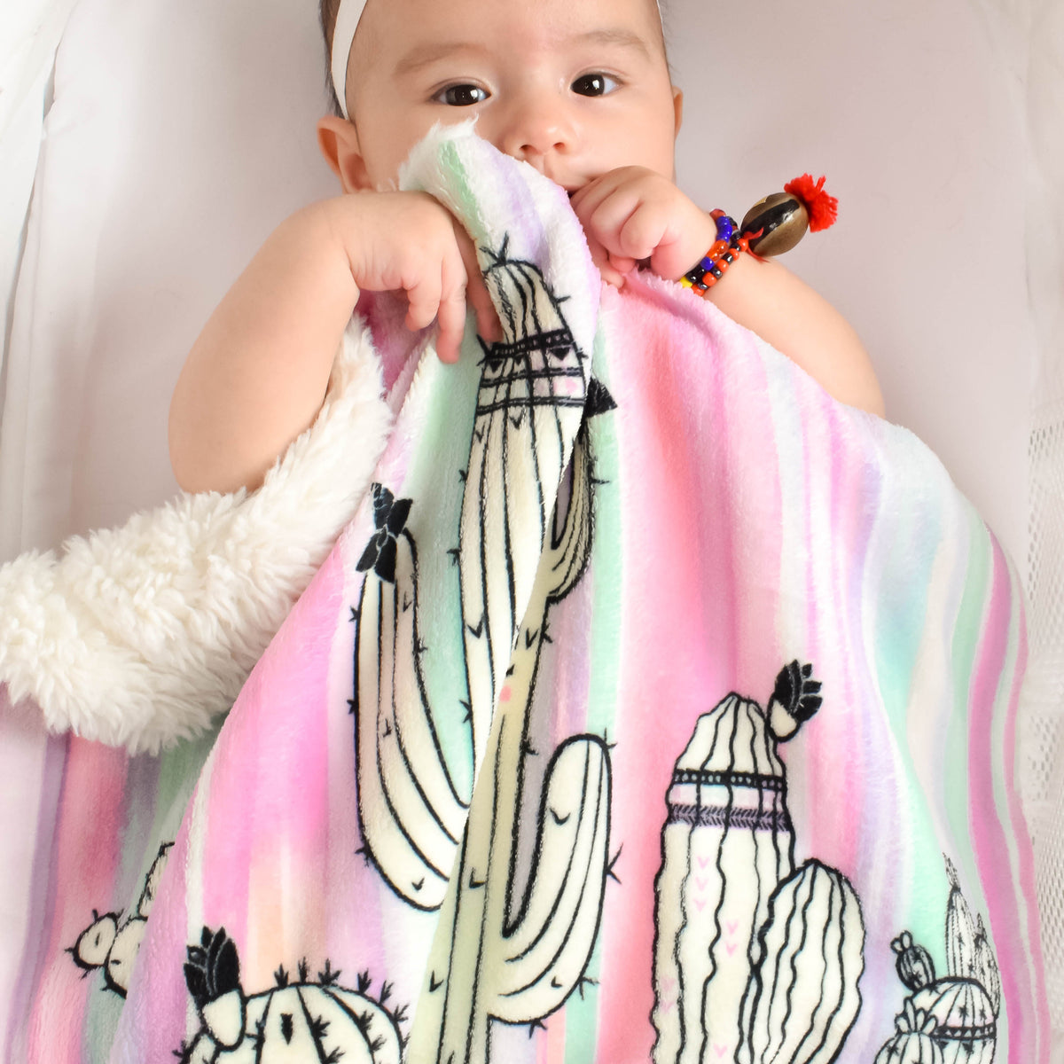 Baby Girl with Cactus Plush Security Baby Blankie