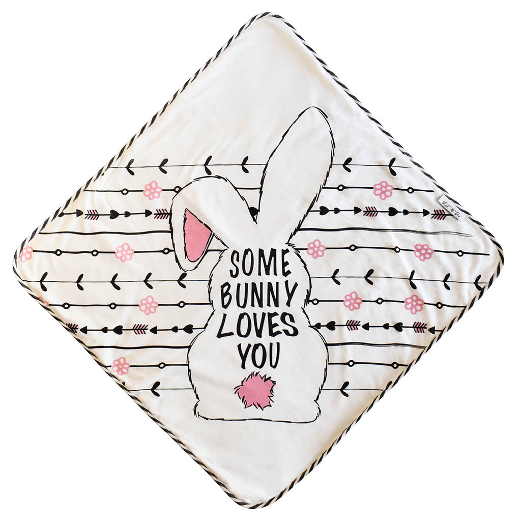 Soft Hooded Towel with Back View of Bunny Saying Some Bunny Loves You Graphic