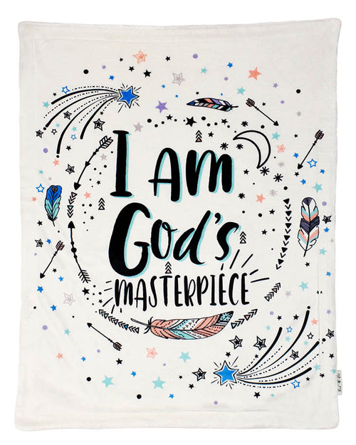 Plush Baby Blanket with I Am God's Masterpiece Graphic 