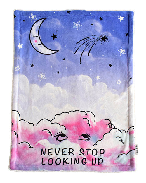 Plush Baby Blanket of Sky and Clouds with Never Stop Looking Up Graphic
