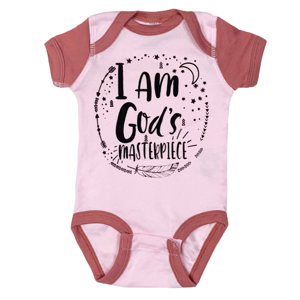 I am God's Masterpiece Onesie in Pink Mauve Color