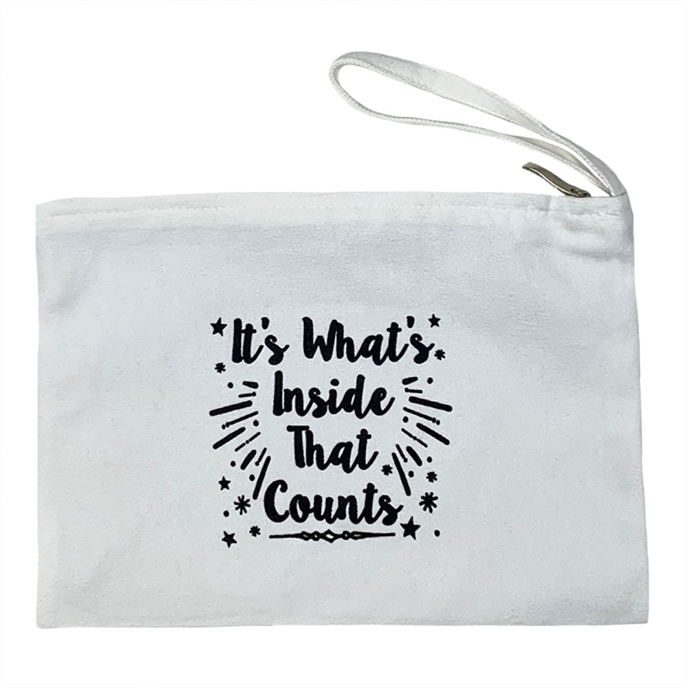 Natural Zipper Pouch with It's What's Inside That Counts Graphic
