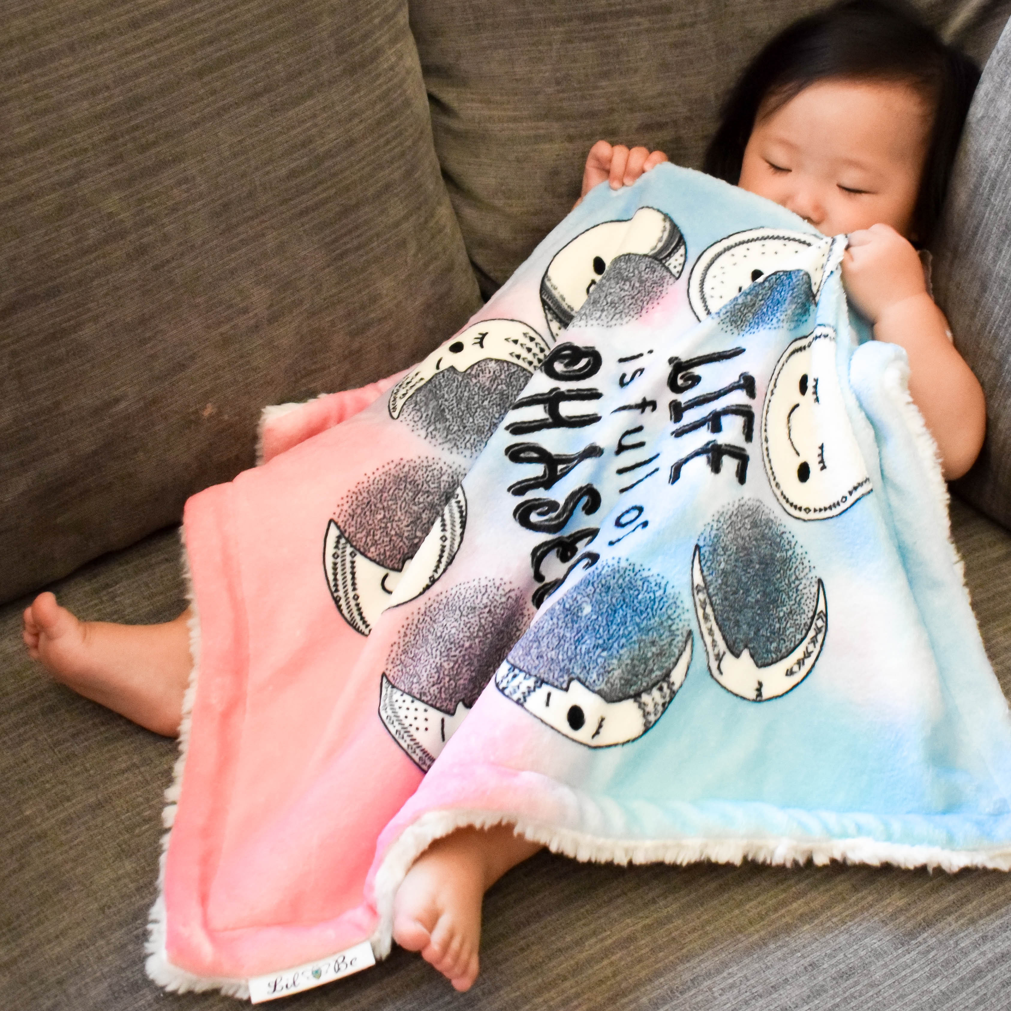 Baby Sleeping and Covered with Moon Phases Plush Security Blanket
