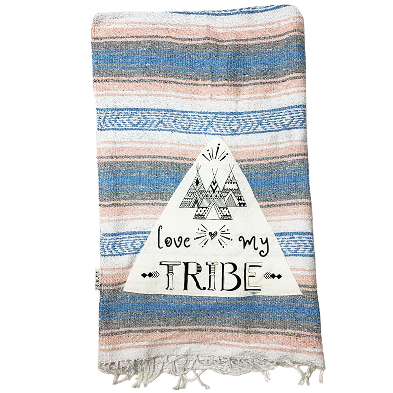 Love my Tribe Coral/Blue Mexican Throw Blanket