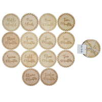 14 Monthly Milestones Wood Discs with Hello World, One Week, One Month to Twelve Months 