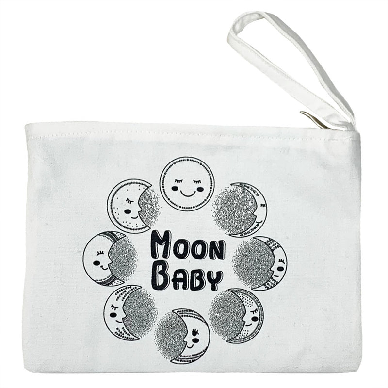 Natural Zipper Pouch with Moon Baby Graphic