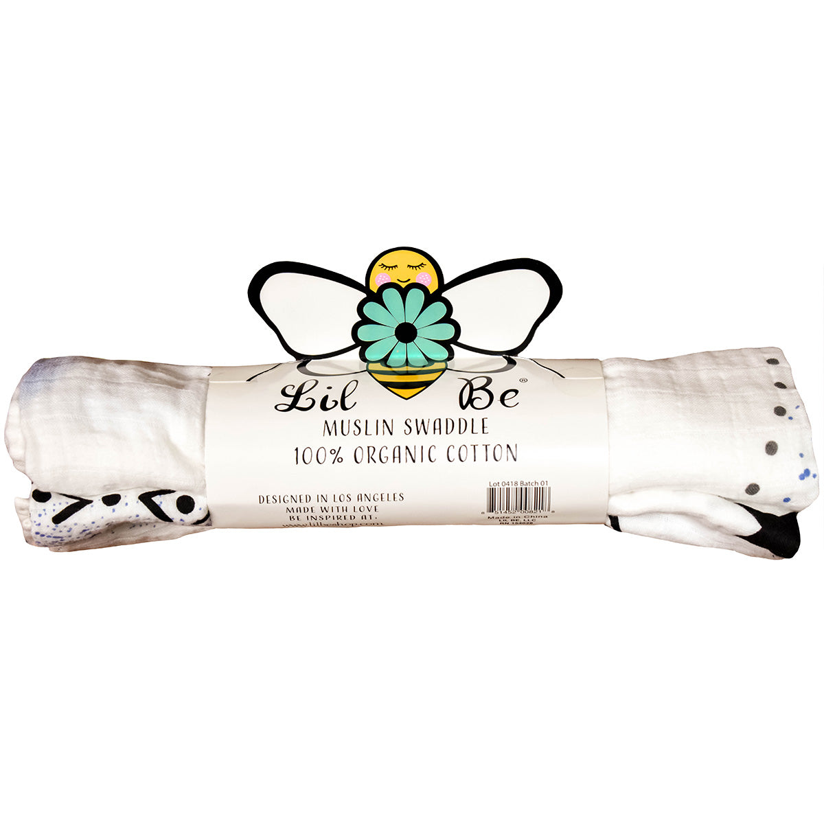 Organic Moon Swaddle Blanket with Back Lil Be Package View