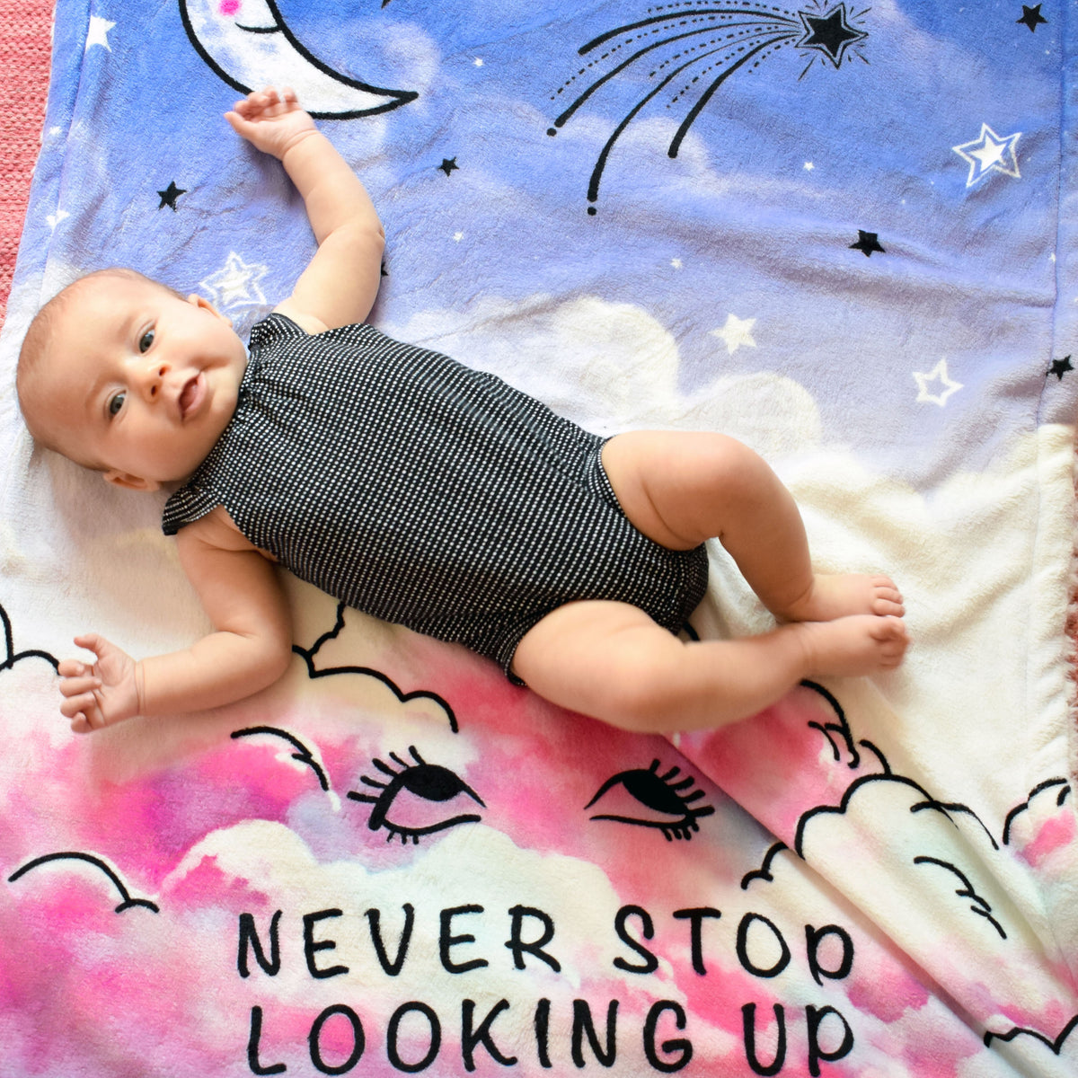 Baby on Never Stop Looking Plush Baby Blanket