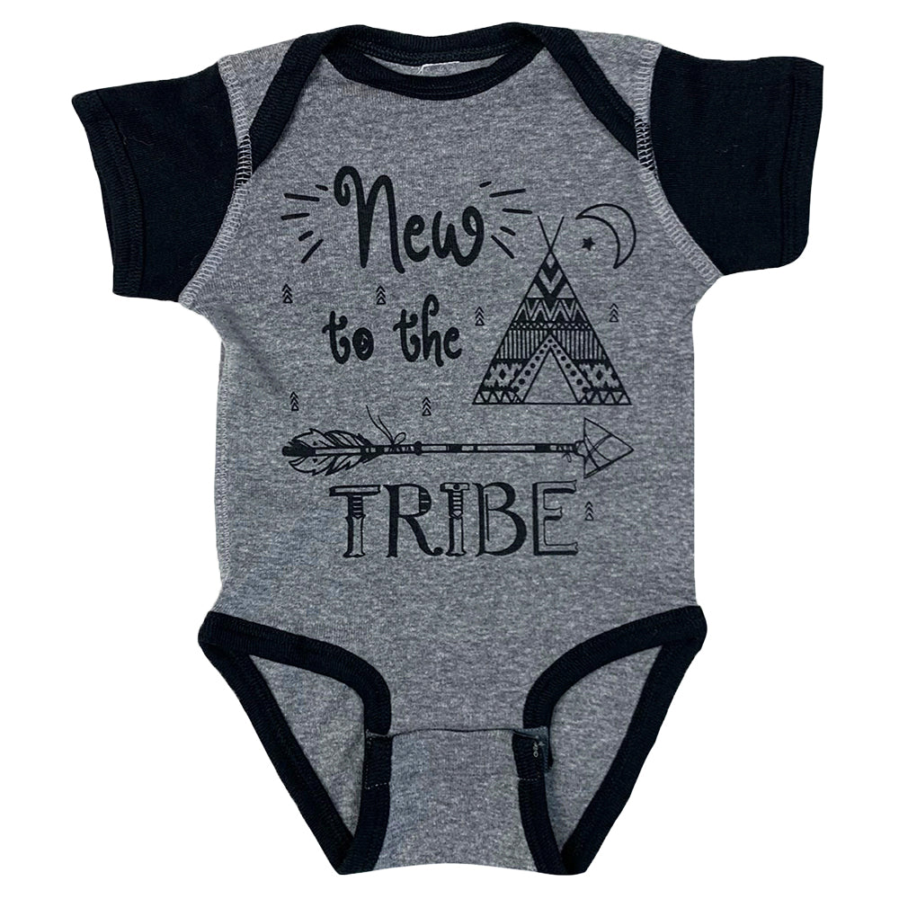 New to the Tribe Baby Onesie in Charcoal and Black Color
