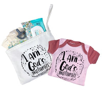 gift idea with onesie and zipper pouch as a mini diaper bag