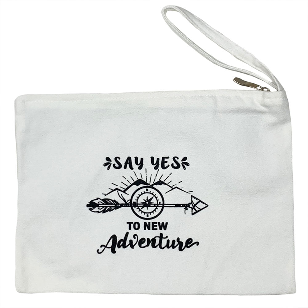 Natural Zipper Pouch with Say Yes To New Adventure Graphic