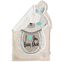 Back view of I love you beary much character shaped baby blanket