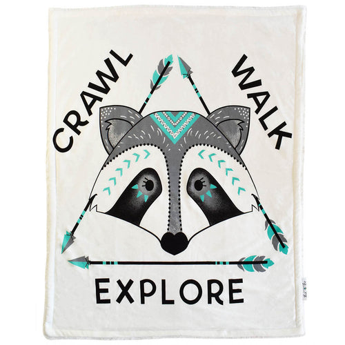 Crawl Walk Explore Raccoon baby blanket