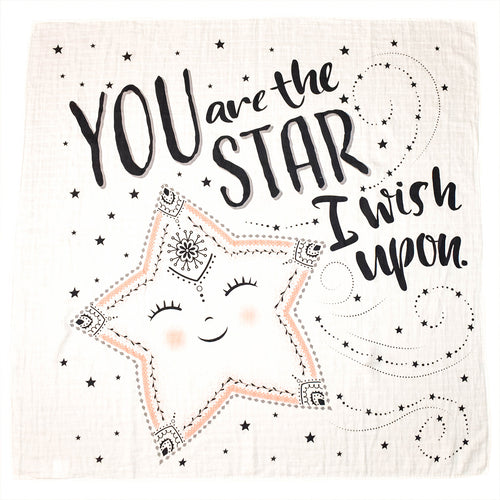 Star Organic Swaddle Blanket with You Are the Star I Wish Upon Graphic 