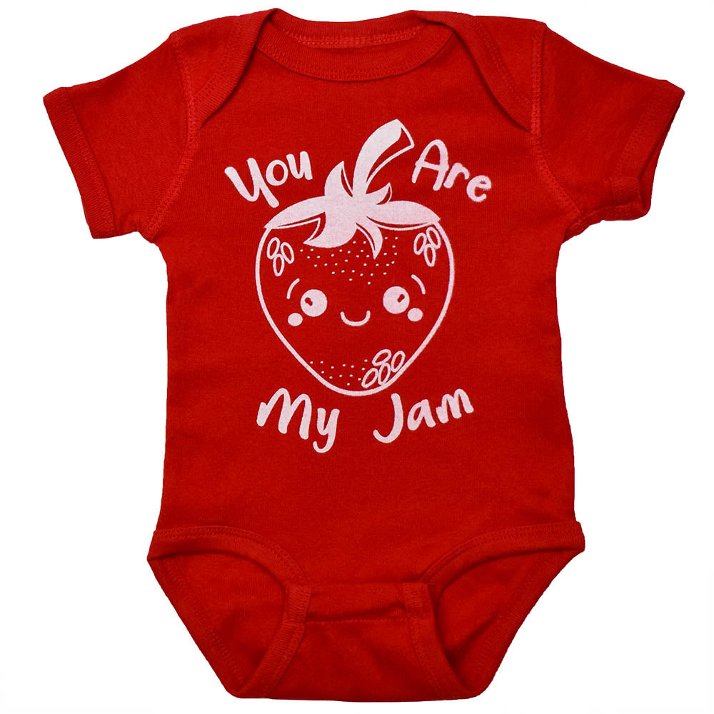 Strawberry Onesie in Red Color With You Are My Jam Graphic