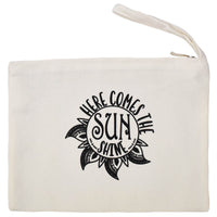 Natural Zipper Pouch with Here Comes The Sunshine Graphic