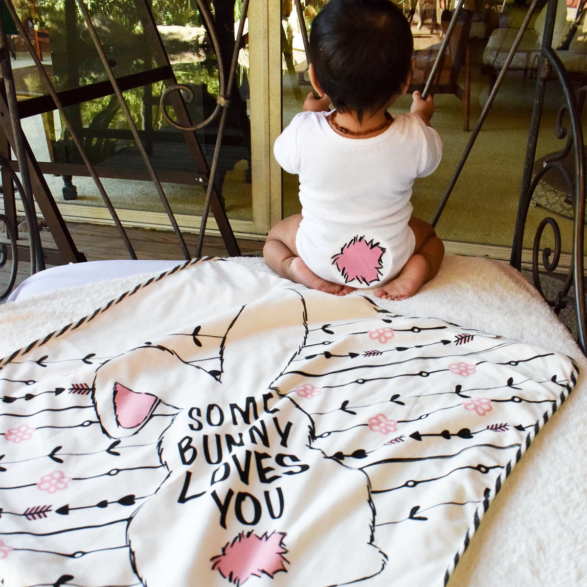 Baby Girl with Back View of Bunny Hooded Towel
