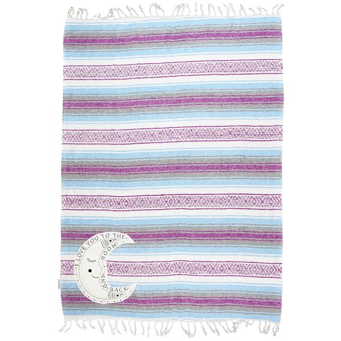 Falza Mexican Blanket "I Love You to the Moon" - Purple/Blue Throw