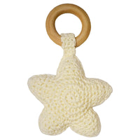 Ivory Crochet Star Teether with Beechwood Ring Handle